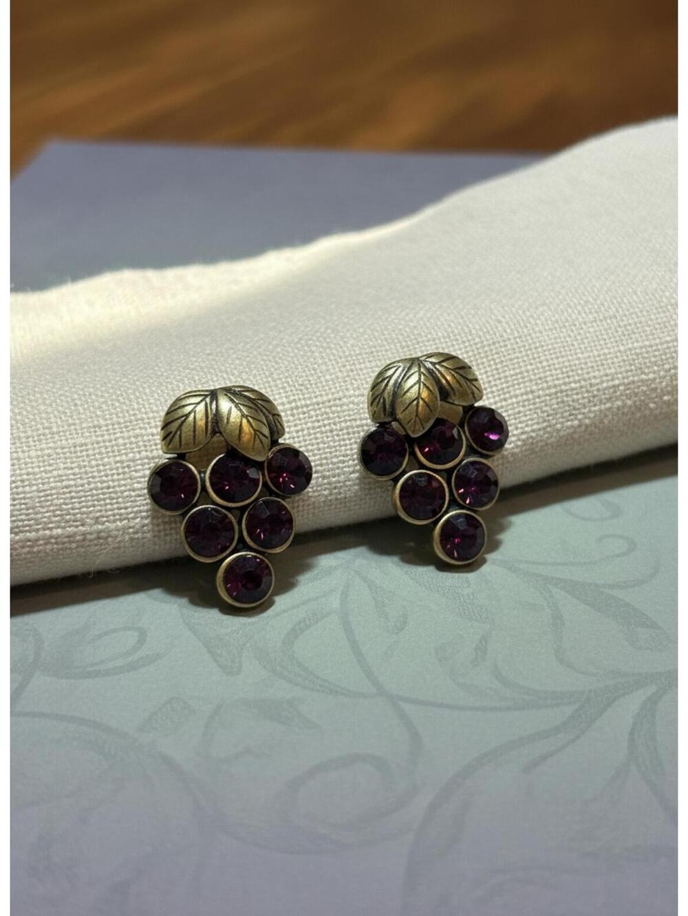 Betsey Johnson Grape Cluster Earrings with Purple Gemstones